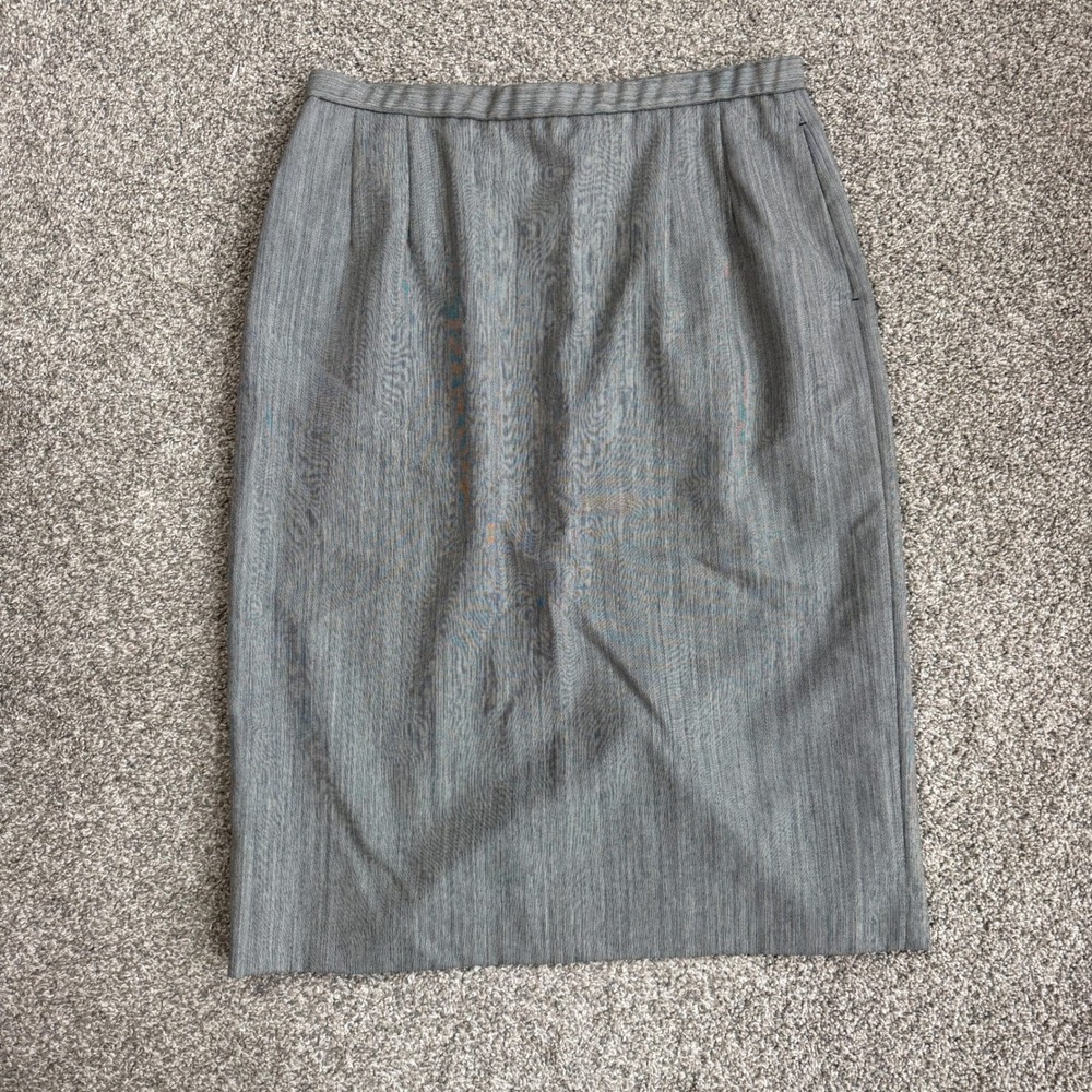 Pendleton Vintage Grey Striped Virgin Wool Pencil Skirt Lined Size 14
